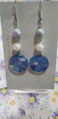 ハンドメイド  ピアス  イヤリング  ブルー系 パール 和柄の丸型