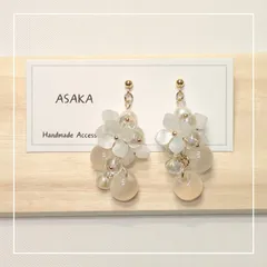 匿名配送★フラワー ホワイト 淡水パール ハンドメイドイヤリング ピアスNO.31