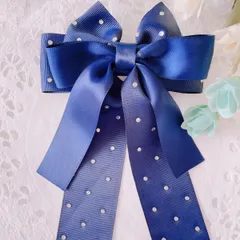 ❤️155ラインストーンリボンバレッタ❤️ネイビー