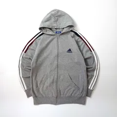 adidas アディダス フルジップパーカー スリーストライプス 裏起毛 グレー L