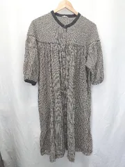 ◇ ⊂ Samansa Mos2 ギンガムチェック 半袖 膝下丈 シャツ　ワンピース サイズF ブラック系 レディース E  【1410230026746】