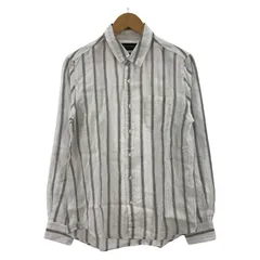 nano universe ナノ ユニバース  麻 ストライプ長袖シャツ sizeS/ホワイト×グレー×ベージュ