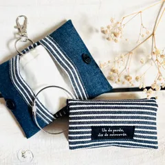 キーホルダーみたいなポケットティッシュケース　デニム風　花粉症　プレゼント　お子様や男性にもオススメ