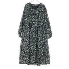 美品 earth music&ecology アースミュージックアンドエコロジー 小花柄 長袖 ロングワンピース F ブラック レディース 古着