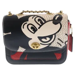 COACH (コーチ) ×ディズニー チェーンショルダーバッグ ミッキーマウス×キースヘリングマディソン ブラック×レッド×ホワイト レザー