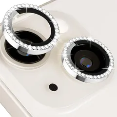 iPhone14/14 PlusとiPhone 15/15plus用 カメラレンズカバー カメラフィルム アルミ合金製 iphone14/15用カメラレンズ保護フィルムガラス キラキラ 耐衝撃 防塵 高透過率 露出オーバー防止 キズ防止 黒縁取り 硬度9H 1