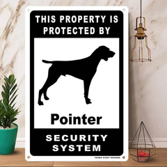 雑貨【Pointer/イングリッシュ・ポインター】  Dog ドッグ  犬    メタルポスタ―　Security  セキュリティー 警告  ヤードサイン メタルプレート  ブリキ看板  -169