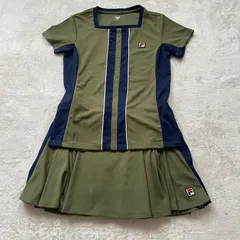 【美品】フィラ　レディース　ゲームシャツ　テニスウェア　セットアップ　M L  カーキ　ネイビー　スクエアネック　スカート