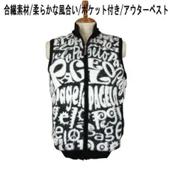 秋冬 パジェロ アウターベスト/ジレ ニット 合繊ミックス素材 ロゴ柄 黒白【L】【LL】