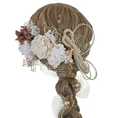 Bud Flower バドフラワー 髪飾り 成人式 卒業式 ドライフラワー 水引 金箔 和装 振袖 袴 ヘッドドレス 結婚式 七五三 アクセサリー hair-180 (モカブラウン)