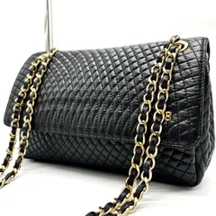 ✨良品✨ BALLY バリー ショルダーバッグ トートバッグ フラップ キルティング ロゴ型押し ゴールドチェーン ロゴ金具 ロゴプレート ラムレザー 肩掛け レディース ブラック 黒色