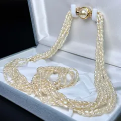 6連 ケシパール 本真珠 SILVER刻印 ネックレス 57㎝ 44.2g ロング アクセサリー pearl ホワイト系 干渉色