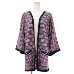 シャネル P42939 メタリック ボーダー パイル ニット ガウン  