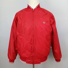 FRED PERRY ハリントンジャケット 赤 S ワンポイント刺繍ロゴ - メルカリ