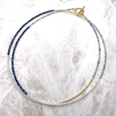 本真珠とラピスラズリのロングネックレス 80cm~120cm 極小 淡水パール 2mm 天然石 小粒 マンテル