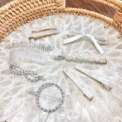 【8点】ホワイト新品ヘアアクセサリーまとめ売り韓国ファッションガーリーバレッタ
