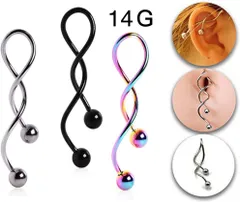 14G  1個 ロング ツイスター スパイラルバーベル インダストリアル