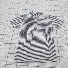 ◇ ⊂ mont-bell モンベル ボーダー 半袖 カラー シャツ サイズL ネイビー系 レディース E  【1509300010348】