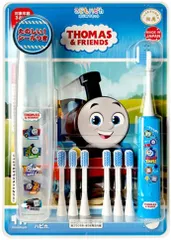日本製【トーマス】こどもハピカ はじめてセットキャラクター 電動歯ブラシ 本体 + 替ブラシ6本  誕生日 プレゼント  やわらかめ ハブラシ 歯磨き 簡単 旅行 持ち運び お泊まり