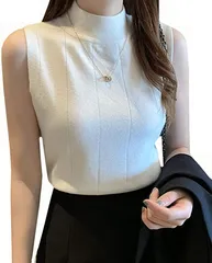 toasoa トーアソーア ニット レディース トップス 薄手 ハイネック ノースリーブ セクシー( 白)