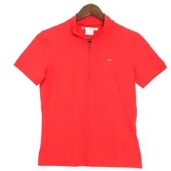 NIKE GOLF ナイキ ゴルフ 春夏 ロゴ刺繍★ 半袖 ハーフジップ 鹿の子 ポロシャツ Sz.M レディース 赤