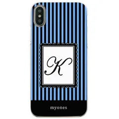 【新品未使用】iPhone11 Pro Max アイフォン11プロマックス クリア ハードケース ( ストライプブルー  イニシャルK ) ボーダー ストライプ イニシャル アルファベット