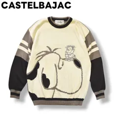 90s ヴィンテージ イタリア製 カステルバジャック CASTELBAJAC キャラクターデザイン コットン ニット セーター 犬 ドッグ アニマル トト  48 アイボリー x グレー メンズ