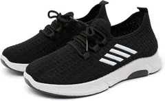 Le Li Ca [レリカ] 軽量 カジュアル ウォーキング レースアップ 歩きやすい 厚底 美脚 スニーカー ナース シューズ 靴 レディース スポーツ スリッポン 通気 性 ジム 疲れにくい 幅広(ブラック,  24.0～24.5 cm)