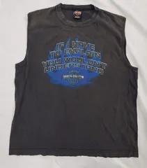 00s アメリカ製 Harley-Davidson ハーレーダビッドソン ノースリーブTシャツ タンクトップ ノースリーブTシャツ MILLS BURLINGTON XLサイズ ダークグレー fg0819-2