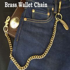 ウォレットチェーン メンズ 真鍮 重量感 アクセサリー バイカー バンド 羽根飾り パンク ロック ファッション  財布 キーチェーン ゴールド 古真鍮 フックタイプ バイカースタイル シニア コーデ WAD