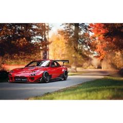 絵画風 壁紙ポスター （はがせるシール式） マツダ RX-7 チューニングカー in 紅葉 FD3S型 レッド キャラクロ MRX7-010W1 （ワイド版 921mm×576mm） ＜日本製＞ ウォールステッカー お風呂ポスター