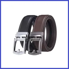 ビジネス 大きいサイズ 穴無し 紳士 ワンタッチ式 バックルとベルト自由に組み合わせ ラチェット式 カジュアル オートロック式ベルト 牛革（3.5cm幅、120cmの２本セット） メンズ ベルト 敬老の日 [ARyako]