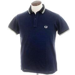 【中古】フレッドペリー FRED PERRY コットン 鹿の子 半袖ポロシャツ ネイビー【サイズL】【メンズ】