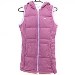 アディダス フード付きダウンベスト パープル ロゴプリント 無地 ダウン90％ レディース M/M ゴルフウェア adidas