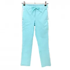 【超美品】アディダス パンツ ライトブルー×白 サイド3ライン ストレッチ ウエスト調整紐付 レディース S ゴルフウェア adidas