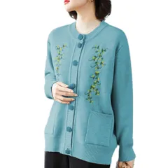 [ALVEIN] レディース シニア ニット カーディガン 暖かい 前開き 羽織 インナー セーター ニット 花柄 ボタン 防寒 保温 ギフト 婦人服 ミセス 祖母 お年寄り おばあちゃん 高齢者 (JP, アルファ [ビーングリーン] [Free Size]