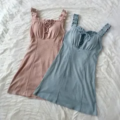 GRL フリル　リボン　カップ付きワンピース　(ブルー)