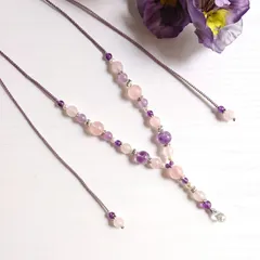 ローズクォーツとアメジストのＹ字フリーサイズネックレス