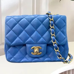 シャネル CHANEL ミニマトラッセ チェーンショルダーバッグ ラムスキン 青 ブルー G金具