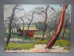油絵　山下新太郎　風景画　4号　板絵