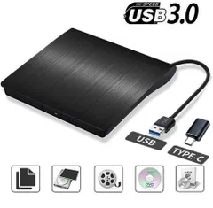CD DVDドライブ 外付けDVDドライブ 高速処理 8XDVD& 24XCD 光学ドライブ 読取/書込可 バスパワー USB 3.0 Type-C両接続 Window/Mac OS対応