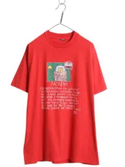 【お得なクーポン配布中!】 90s USA製 ジョーク キャラクター イラスト プリント Tシャツ メンズ XL 小さめ L オールド グラフィック メッセージ シングルステッチ 赤