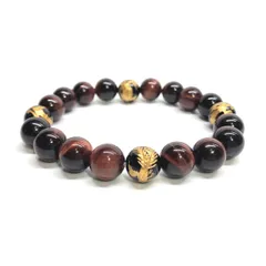 10mm 四神獣金彫オニキス×レッドタイガーアイ パワーストーン ブレスレット天然石 運気上昇 開運 金運 恋愛運 お守り 青龍 白虎 玄武 朱雀 メンズ・レディース 男性・女性 数珠ブレス 開運 ■