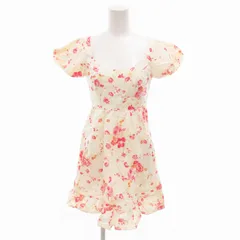 リズリサ LIZ LISA 美品 フレアワンピース チュニック 花柄 ベルベット パフスリーブ 半袖 白 ホワイト ピンク /HO◇ 0218