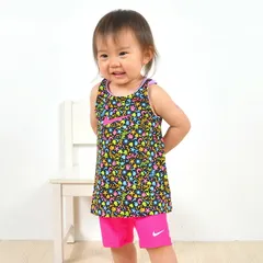 キッズ 水着 女の子 ナイキ セパレート タンキニ ベビー 80 90 100 110 120 cm NIKE ガールズ 女子 水着 かわいい ブランド おしゃれ 1991032 09 黒 ブラック ピンク 半ズボン 上
