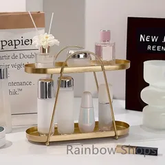 【新品未使用】ジュエリー＆コスメオーガナイザー ブラック ゴールド お洒落★韓国★インテリア 人気 シンプル モダン プレート トレイ 2段 SNS映え インスタ映えfdcp36