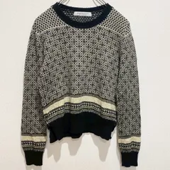 BEAUTY&YOUTH ビューティー＆ユース　ユナイテッドアローズ　レディース　トップス　ニット　セーター　長袖　クルーネック　ノルディック柄　結晶　裾ボーダー　モノトーン　ウール混　アルパカ混　モヘヤ混　カジュアル　おしゃれ　SU734h1164