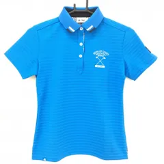【超美品】アディダス 半袖ポロシャツ ブルー ボーダー地模様 胸元刺しゅう レディース S/P ゴルフウェア adidas