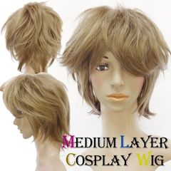 ミディアムレイヤーウィッグ ミルクティー (コスプレウィッグ ショート 男装 ベージュ)
