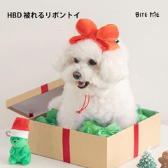 【BITE ME / バイトミー】HBD 被れるリボントイ【犬 おもちゃ 犬用おもちゃ 犬のおもちゃ 人気 リボン 誕生日 プレゼント かわいい 音 ピーピー 小型犬 中型犬 人気 韓国 海外】